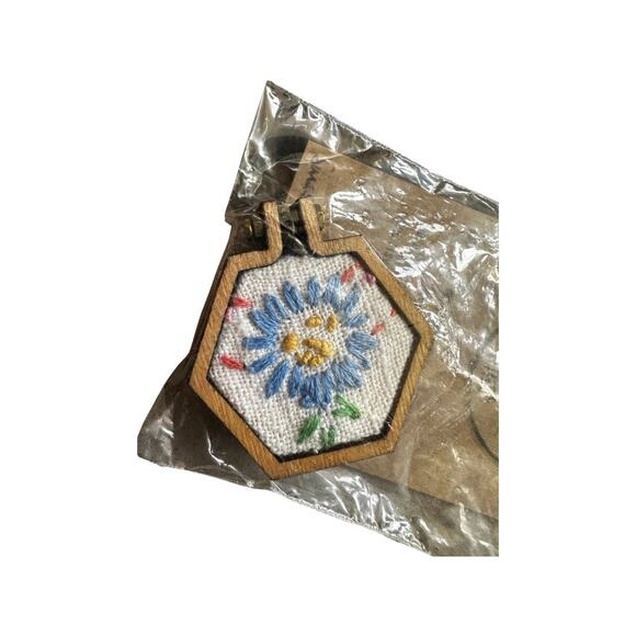 Small Hexagon Handmade Embroidered Loom Pendants from Vintage Handkerchiefs - Picture 4 of 7